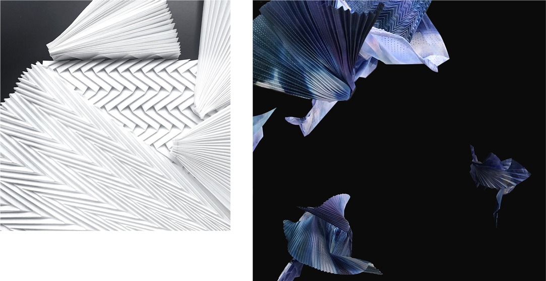 Plissé project with Studio Marianne Guély showing sculpted paper in soft shadows