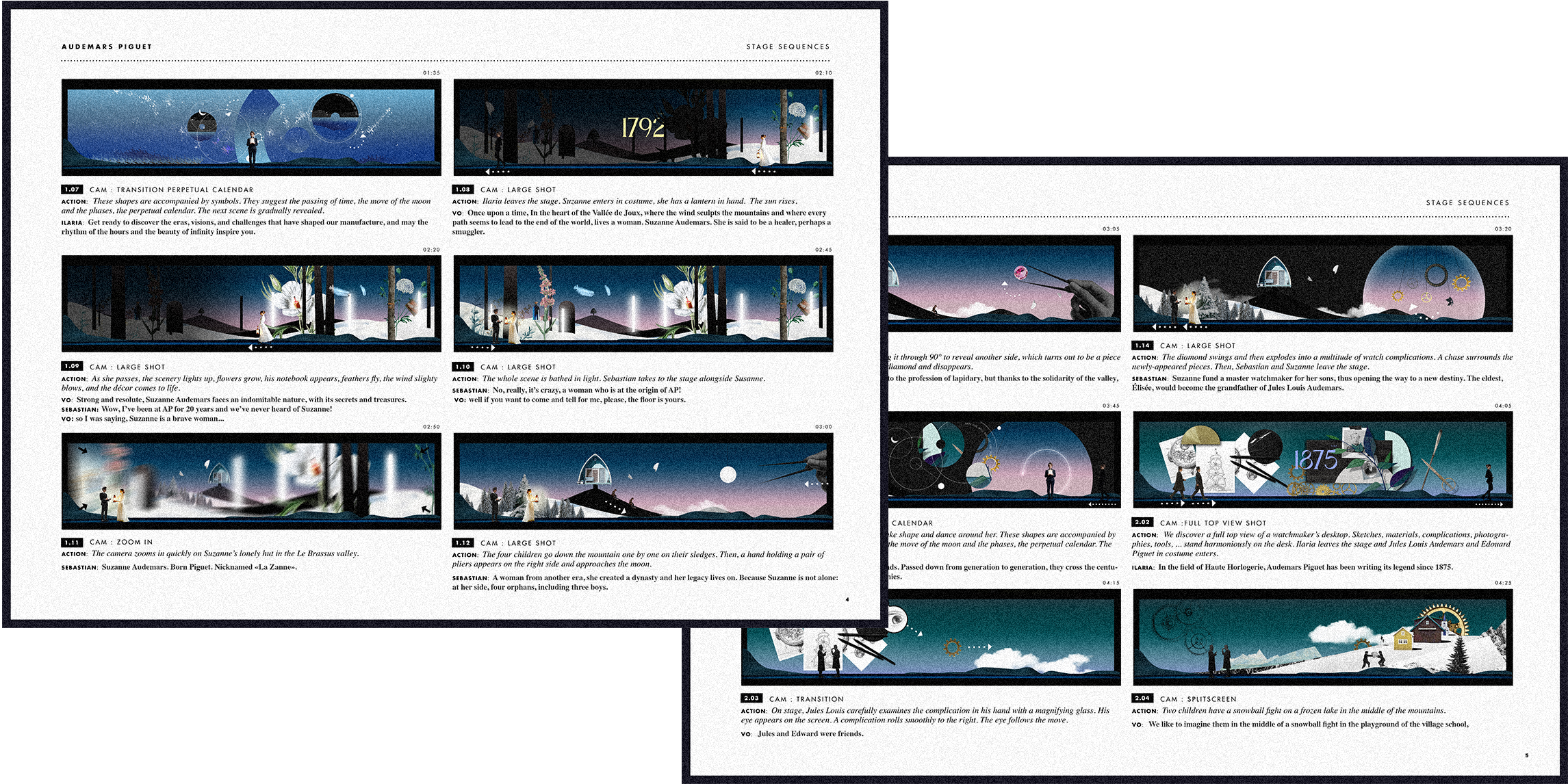 Storyboard outlining the narrative and visual sequences of Audemars Piguet Graphic Show live performance