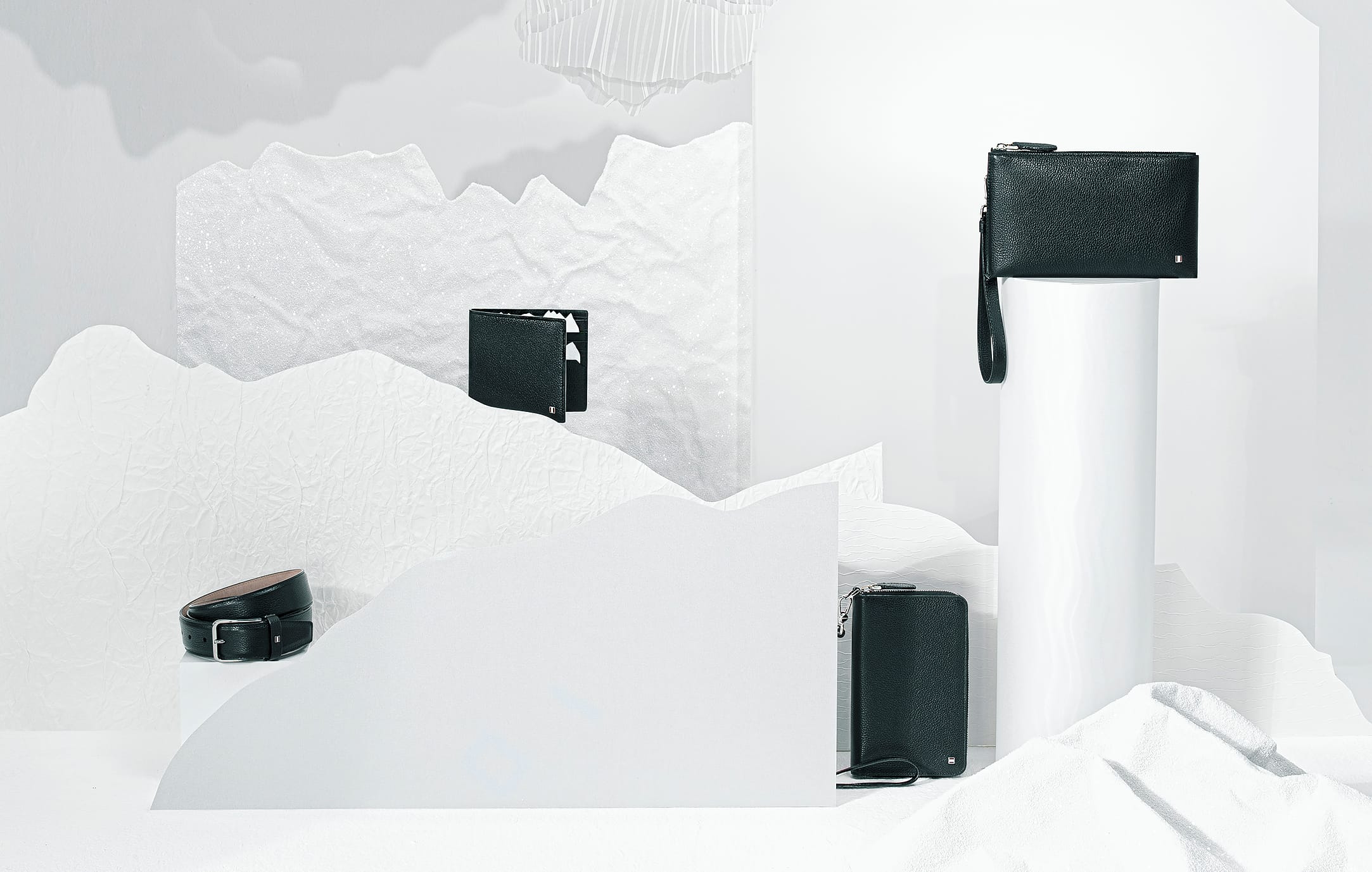 Monochrome paper structure used to frame Bally product