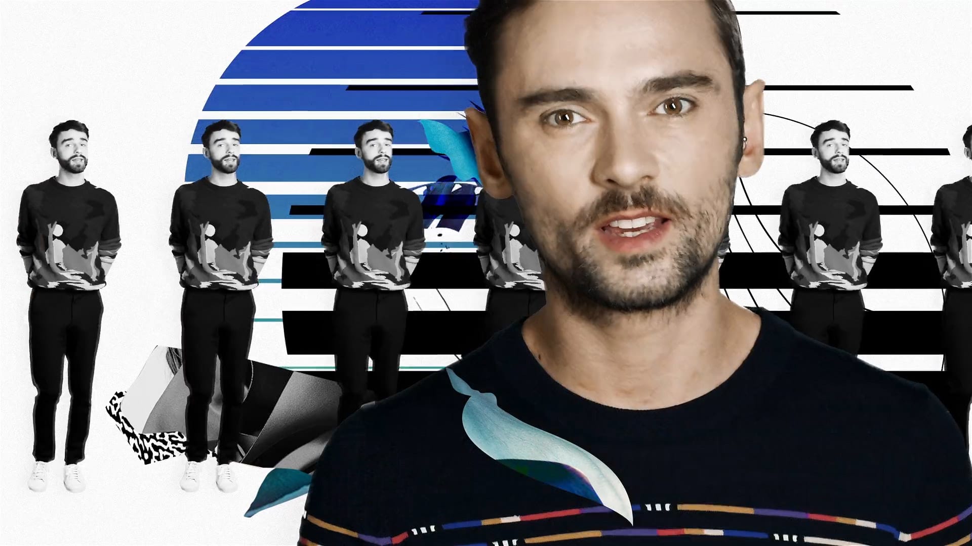 Colourful layered visuals evoking displacement in Evergreen – The Foreigner