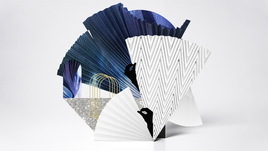 Plissé paper sculpture created in collaboration with Studio Marianne Guély