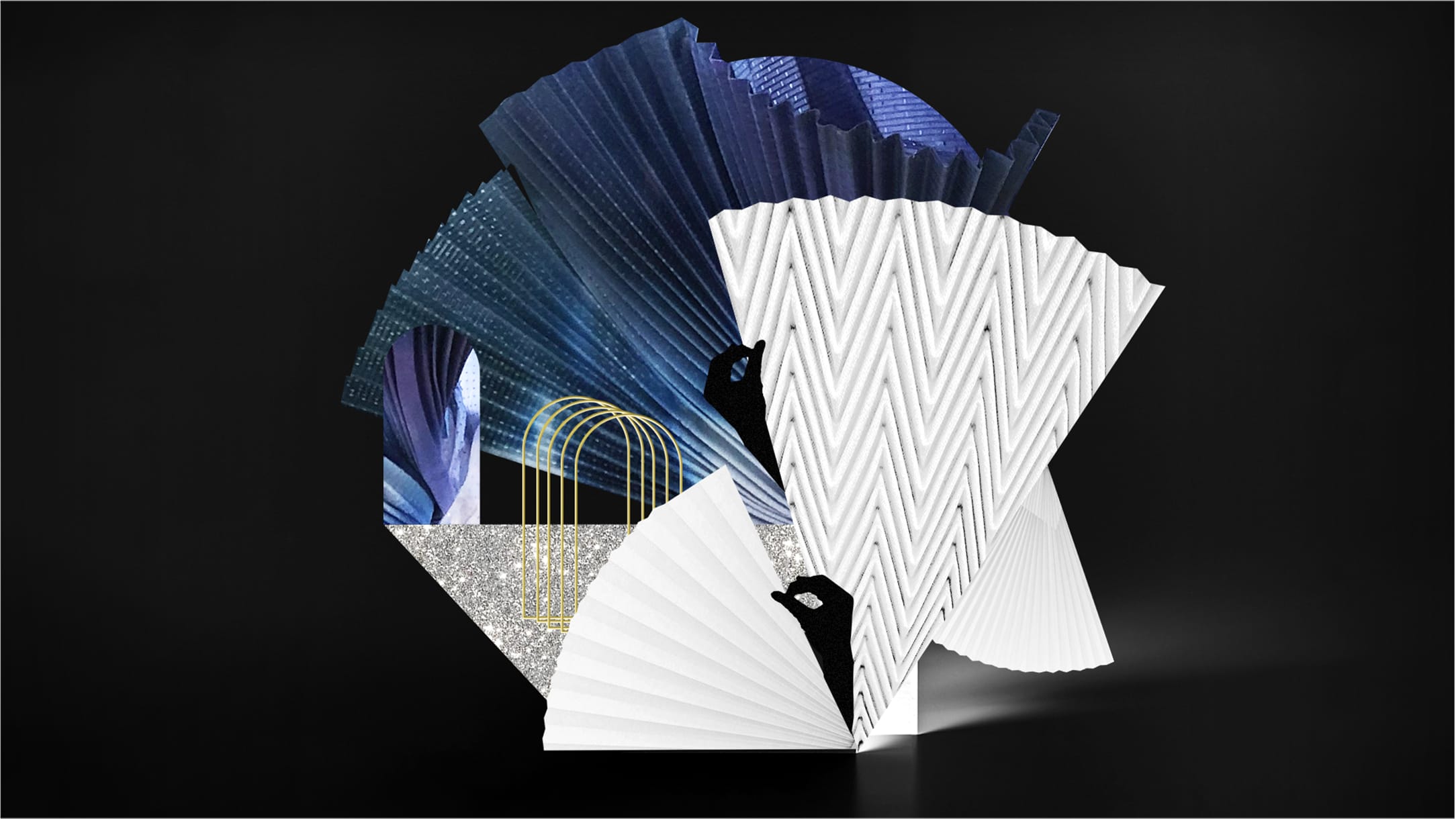 Abstract landscape built from layered paper, texture and light