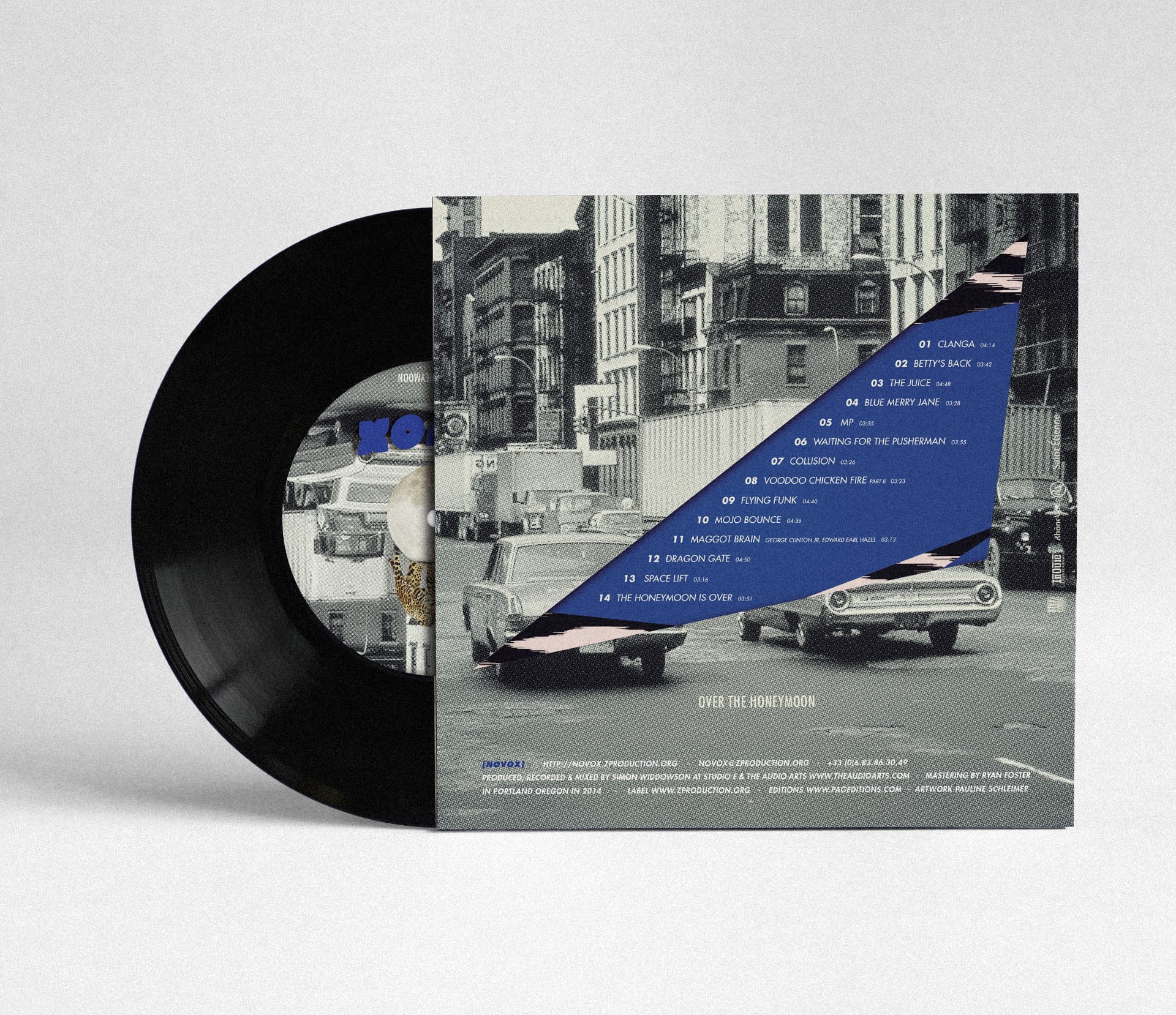 abstract graphic composition for the novox album artwork, warm colours and layered textures