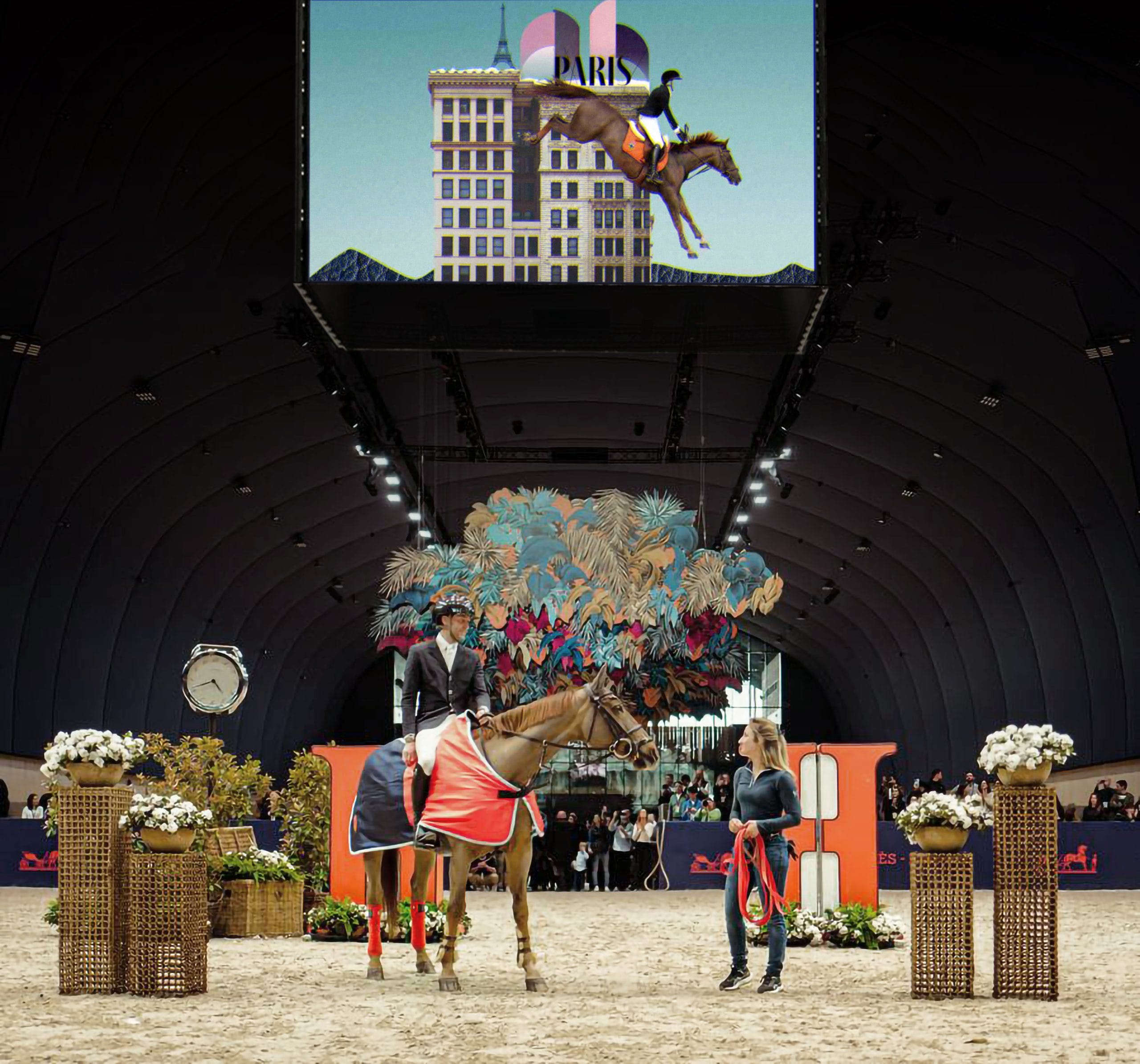 dynamic collage frame mixing paper textures and equestrian imagery