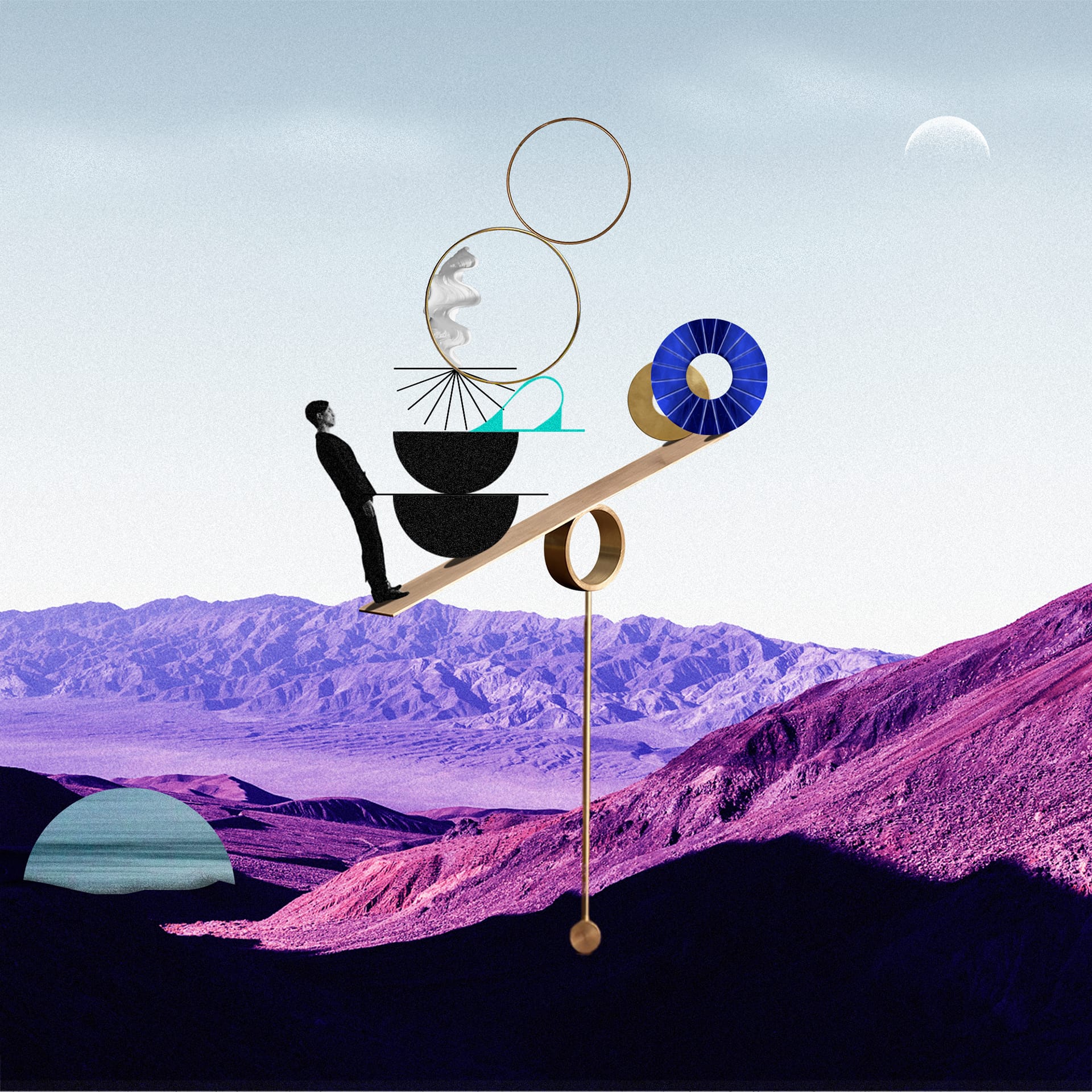 abstract graphic composition for the novox album artwork, warm colours and layered textures