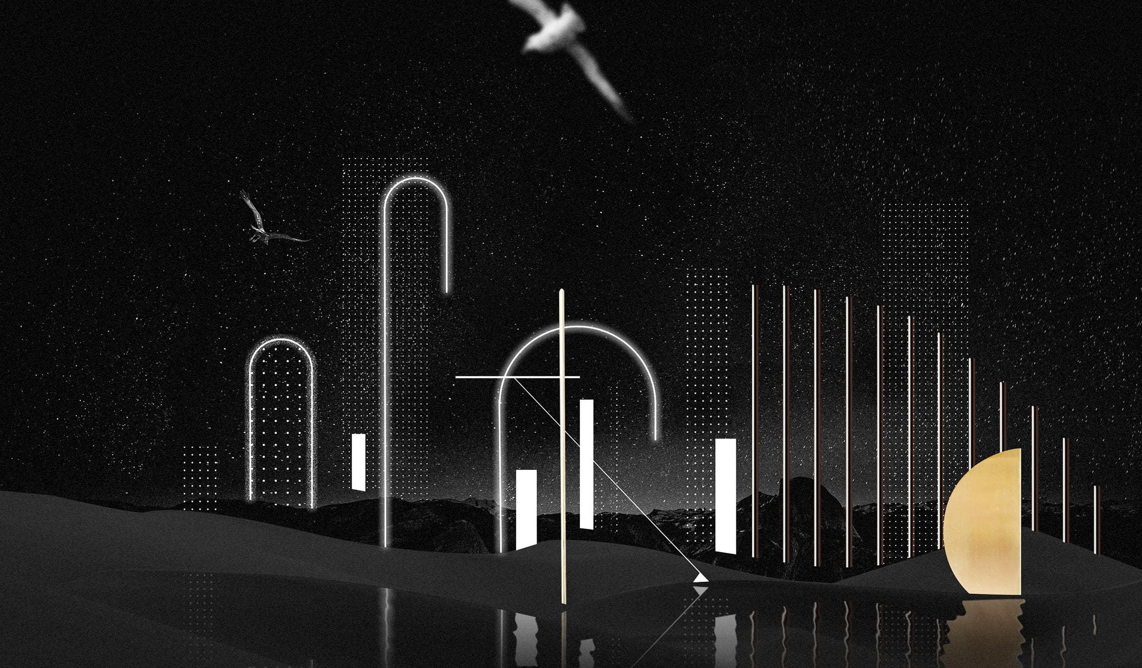 Surreal visual detail suggesting a world between past and future